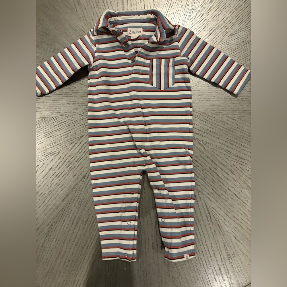 Me and Henry Blue and Rust Striped Kids Romper